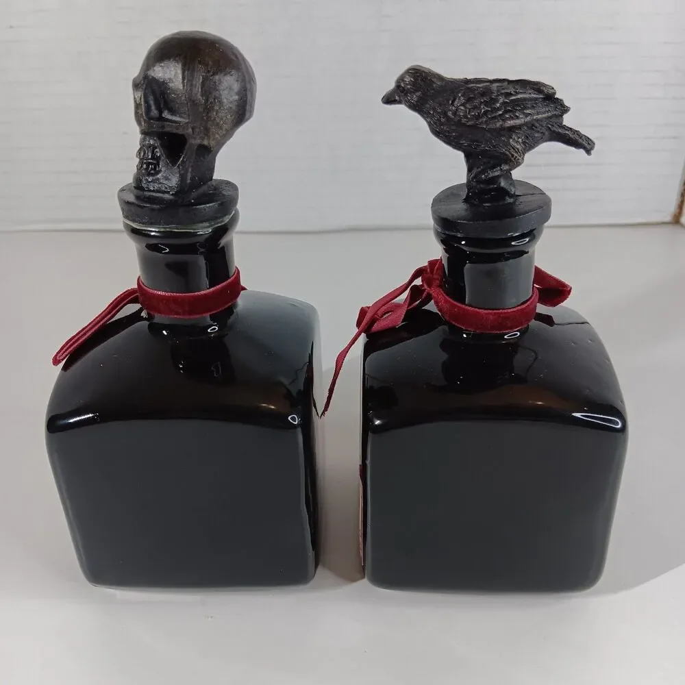 Ashland Ceramic Potion Bottle Halloween Decor Skull Bones Raven Goth Gothic
